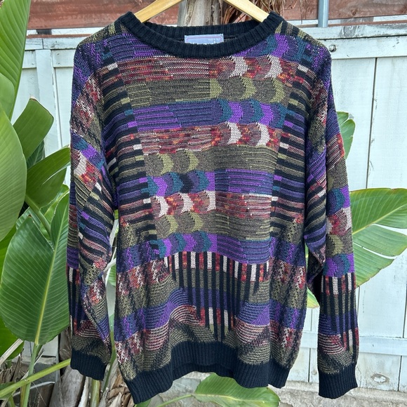 Vintage 90s Masaccio Italy Coogi Style Sweater Multicolor Knit M